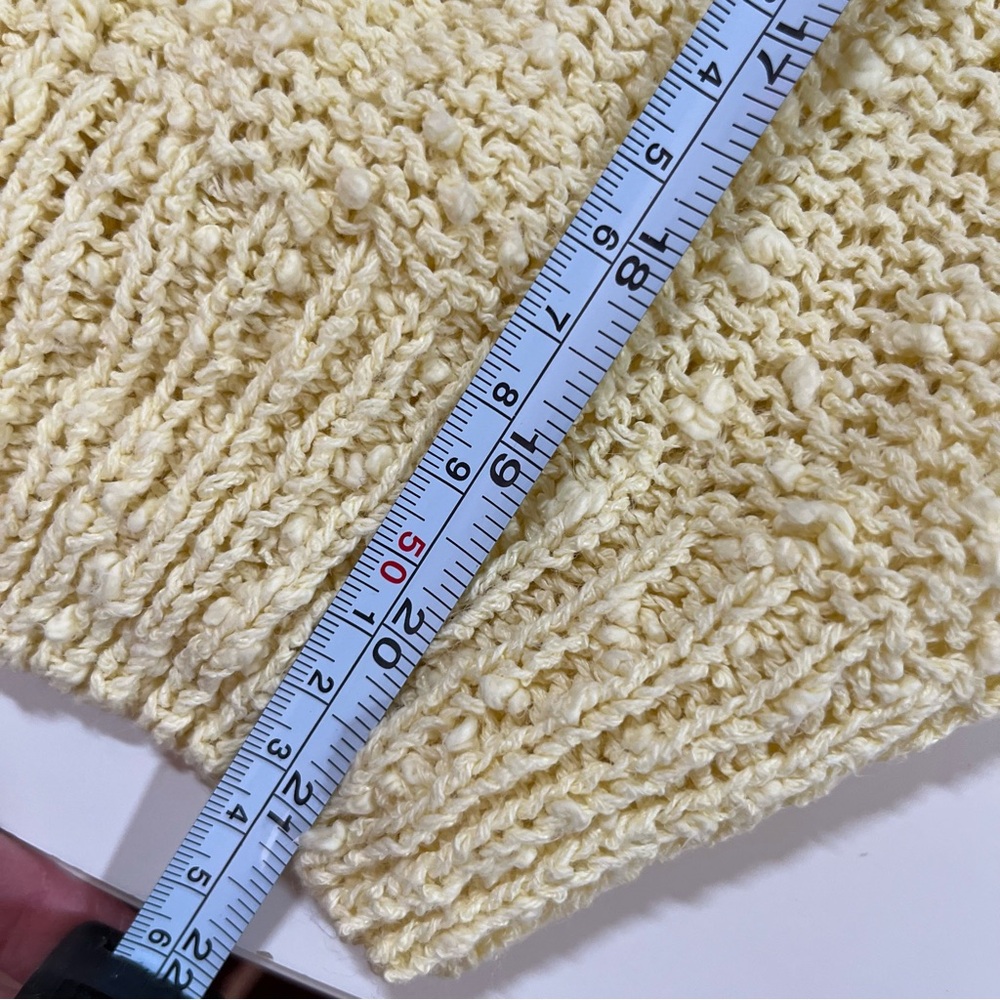 Vintage 70 80 Retro Pale Yellow Nubby Puff Sleeves Feminine Cropped Sweater - Picture 14 of 16